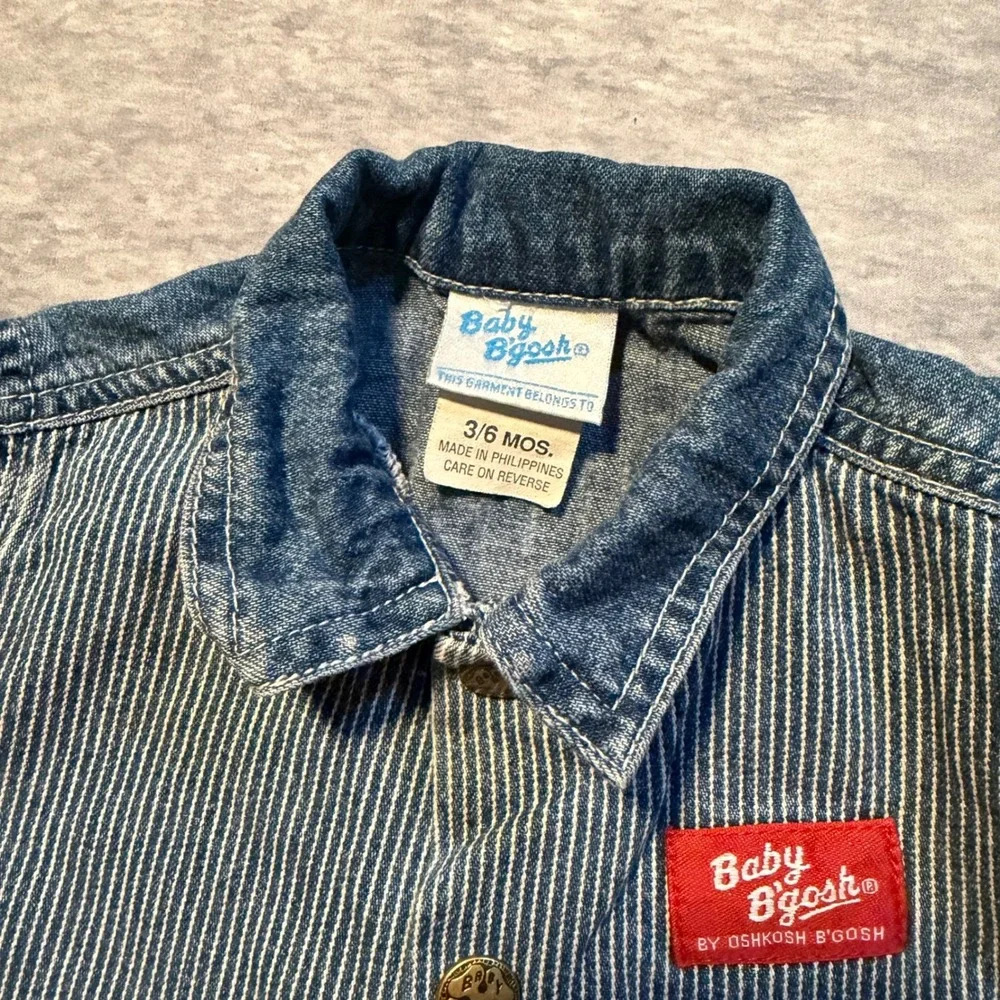 Vintage Baby B Gosh OshKosh Denim Hickory Stripe Romper Jumpsuit 3/6 Months 7612